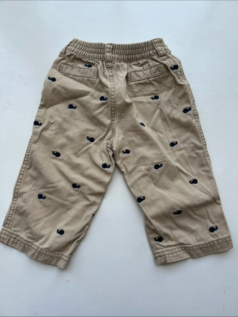 Gymboree Tan Shorts with Navy Whale Embroidery